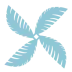 A blue, ribbon-like bow shaped like a butterfly, with two crossed loops and striped feather-like lines, on a black background.